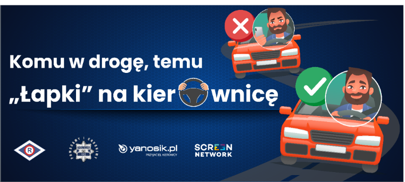 Reklama graficzna akcji "Łapki an kierownicę"